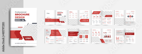 16 pages colorful modern company profile brochure template layout design, creative and clean annul report business brochure template design fully editable text and vector