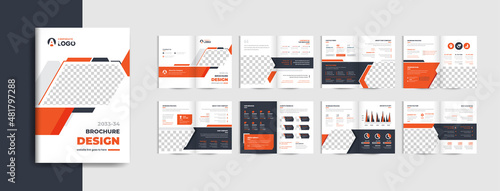 16 pages colorful modern company profile brochure template layout design, creative and clean annul report business brochure template design fully editable text and vector