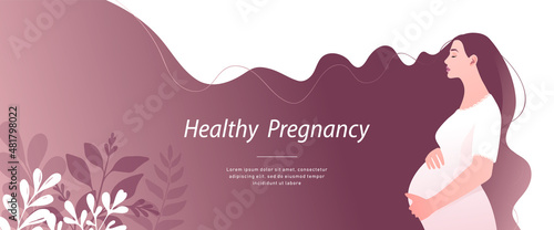 Beautiful pregnant woman expecting a baby with brown hair.
