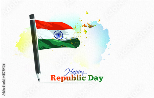 Creative vector illustration for Republic day of India 26 January. Patriotic background and pencil with tricolor flag photo