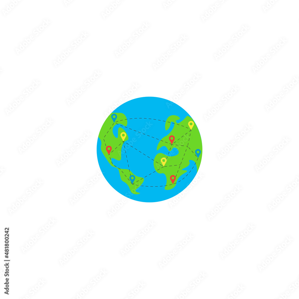 World travel with pin mark concept. Vector icon template
