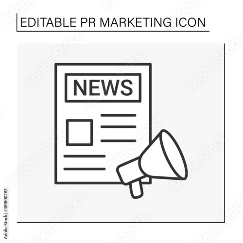 Newspaper line icon. Article, social media messages and megaphone. Announcement providing information. PR marketing concept. Isolated vector illustrations. Editable stroke