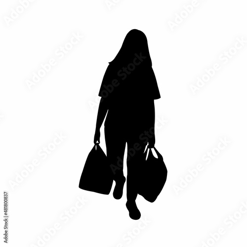 a woman carrying bags, silhouette vector