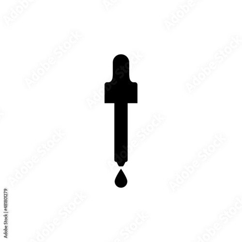 Pipette dropper icon with a drop. Vector illustration and silhouette on white background.