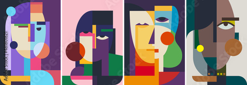 Collection of abstract portraits. Poster designs in flat style.