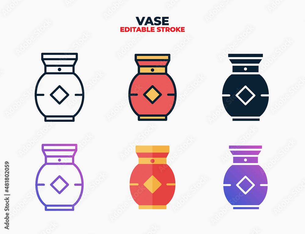 Vase chinese icon set with different styles. Editable stroke and pixel perfect. Vase chinese icon set with different styles. Editable stroke and pixel perfect.