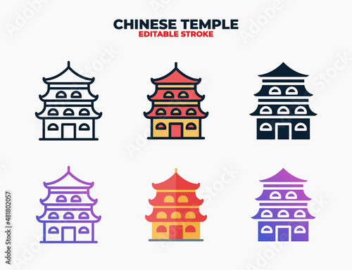 Chinese Temple icon set with different styles. Editable stroke and pixel perfect.