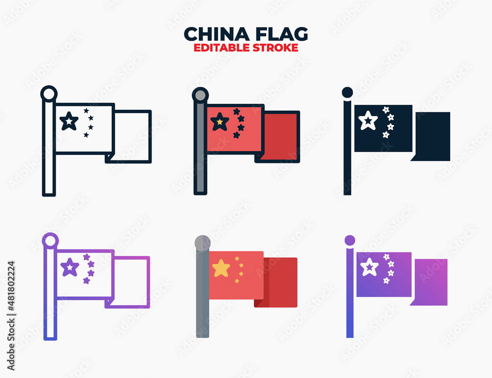 China Flag icon set with different styles. Editable stroke and pixel perfect. China Flag icon set with different styles. Editable stroke and pixel perfect.