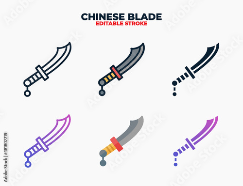 Machete chinese icon set with different styles. Editable stroke and pixel perfect.