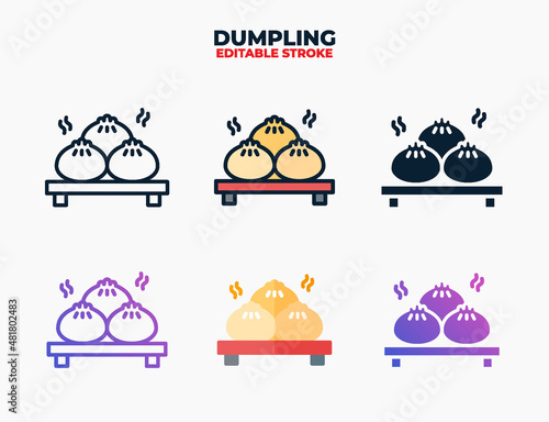 Dumpling icon set with different styles. Editable stroke and pixel perfect.