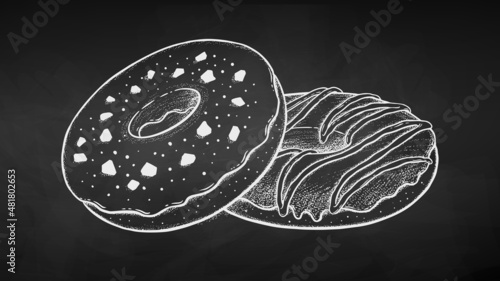 Vector chalk illustration set of Donuts