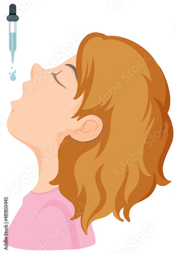A girl receiving polio vaccine on white background