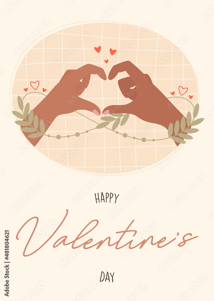 Valentines day greeting card concept template in flat design, with hand drawing illustrations and lettering Valentines day greeting card concept template in flat design, with hand drawing illustrations and lettering