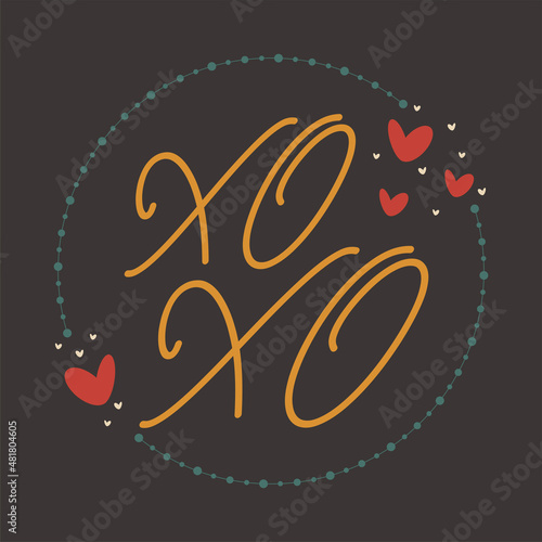 Valentines day greeting card concept template in flat design, with hand drawing illustrations and lettering