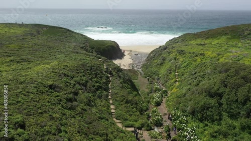Green Valley Towards The Small Beach At Big Sur Coast In California, United States. - aerial