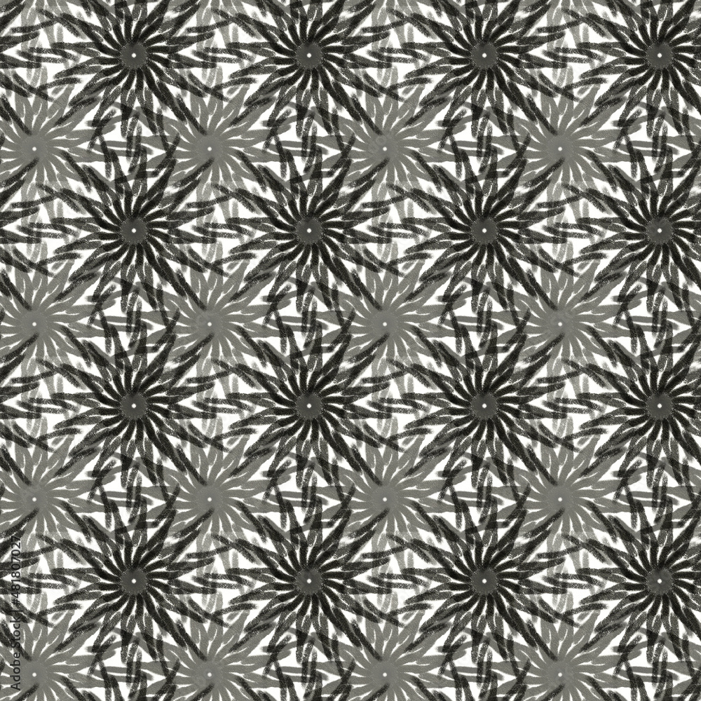Seamless geometric pattern of mandalas, flowers. A white ornament on a black background, hand-drawn. Retro style. Design of the background, interior, wallpaper, textiles, fabric, packaging. Seamless geometric pattern of mandalas, flowers. A white ornament on a black background, hand-drawn. Retro style. Design of the background, interior, wallpaper, textiles, fabric, packaging.