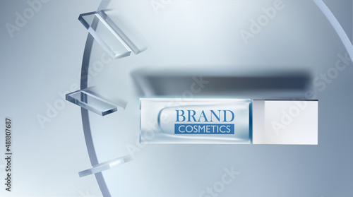 Ads of Cosmetic product with abstract background . Cosmetics Vector realistic package ads template 