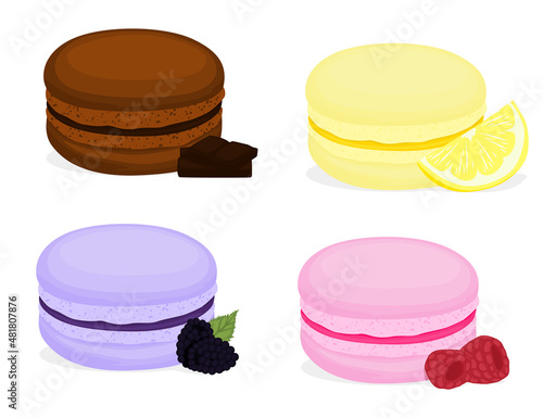 Set of different colorful macaroons. French pastry macaron. Highly detailed collection dessert, macaroon, sweets, menu design