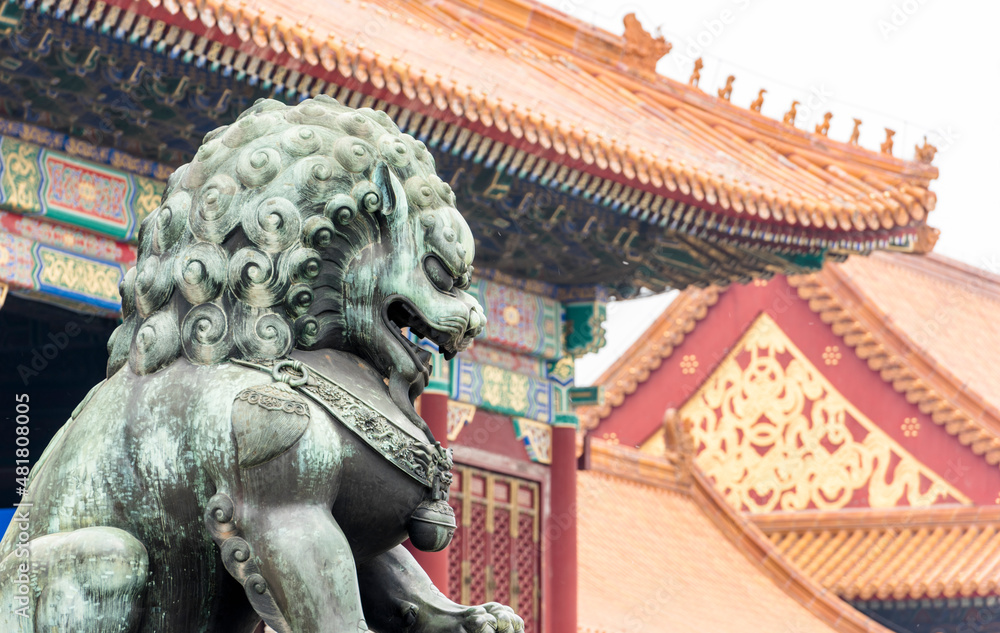 Naklejka premium lion statue city