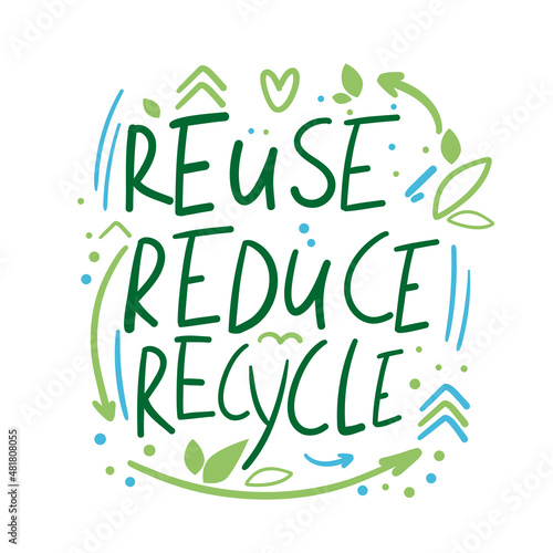 reduce reuse recycle lettering. Vector illustration