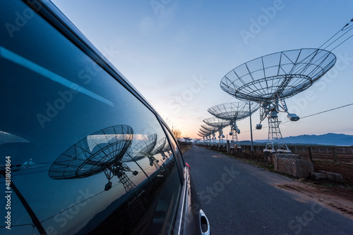 An astronomical radio telescope in operation