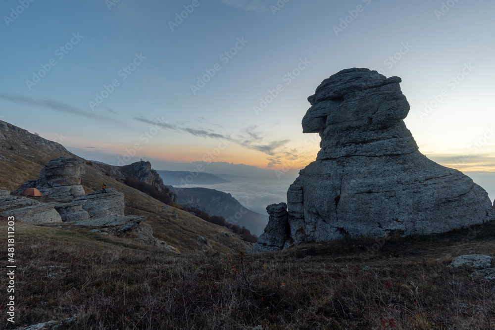 Rock in the shape of the Sphinx on the South Demerdzhi mountain