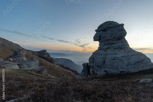 Rock in the shape of the Sphinx on the South Demerdzhi mountain photo