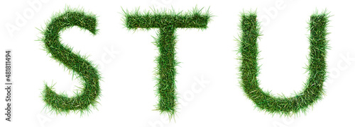 3d Rendering of grass alphabet STU isolated on white background