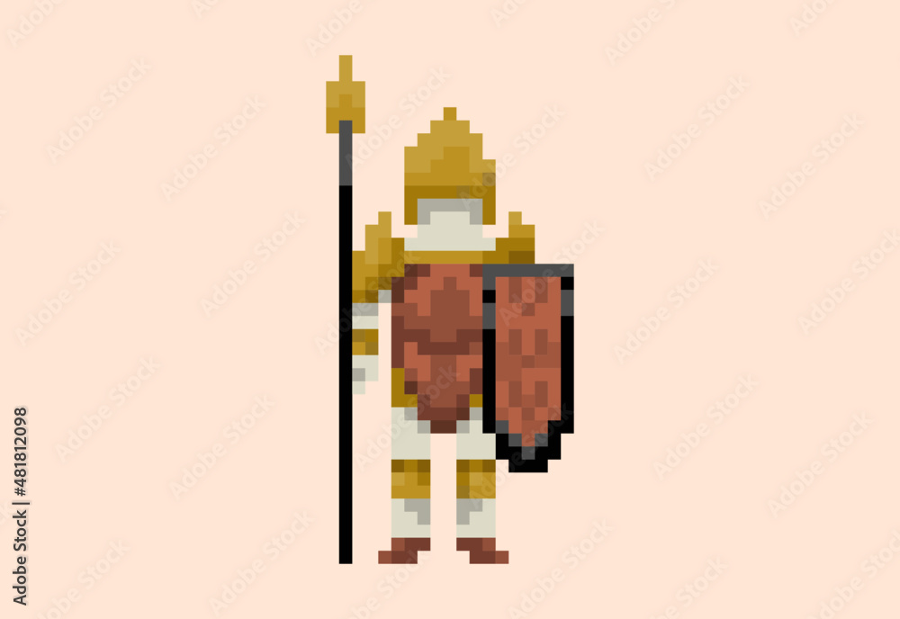 Fotografie Illustration of a golden guardian warrior in pixel art style