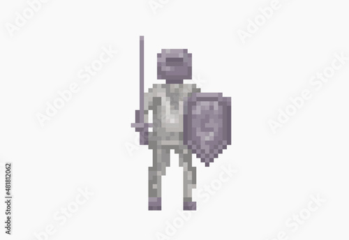 Illustration of a knight warrior in pixel art style