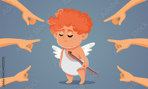 People Blaming Love Angel Cupid Vector Cartoon Illustration