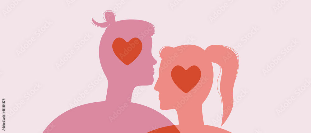 Couple hugging, Silhouette vector stock illustration with Man and woman kissing as banner for 14 february isolated