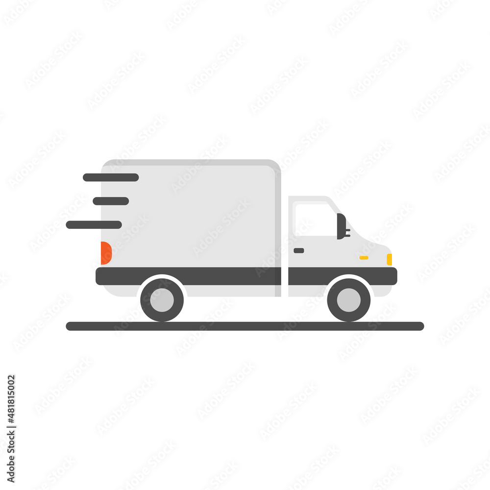 Fototapeta premium Shipping fast icon in flat style. Delivery truck vector illustration on isolated background. Express logistic sign business concept.