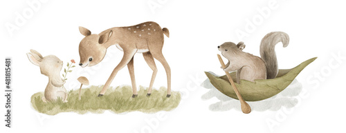 Woodland Animals watercolor forest illustration baby illustration © Bianca