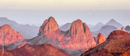 Mist in the Hoggar mountains in the Sahara desert  photo