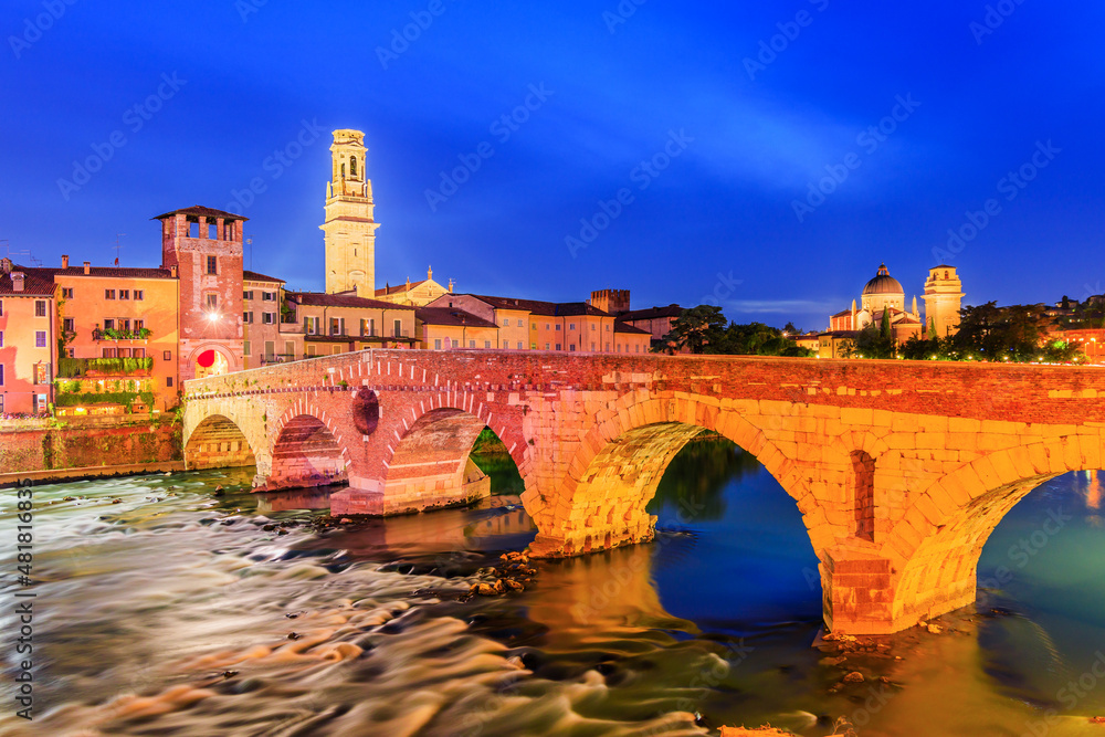 Verona, Italy. The Roman Ponte Pietra in Verona.