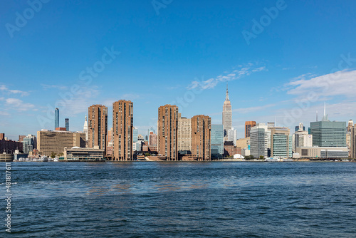 panorama of New York with river Hudson and UN building.