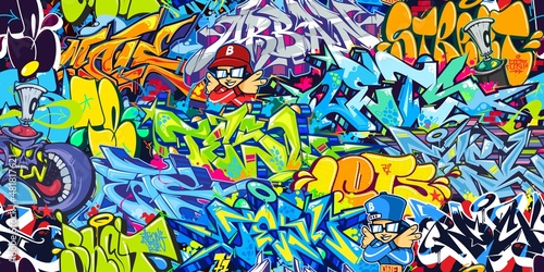 Seamless Abstract Colorful Urban Style Graffiti Street Art Pattern. Vector Illustration Background