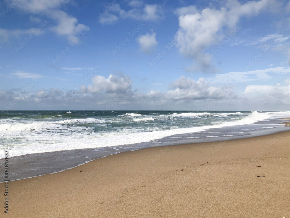 scenic autumn sandy beach with waves and dunes in Sylt