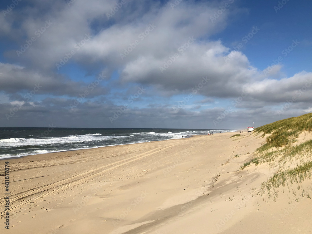 scenic autumn sandy beach with waves and dunes in Sylt scenic autumn sandy beach with waves and dunes in Sylt