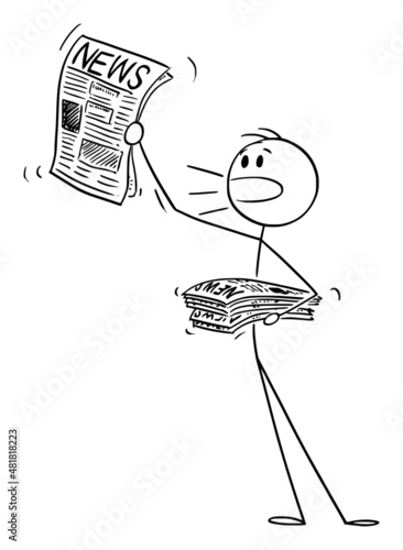 Person or Newsboy Selling Newspaper, Vector Cartoon Stick Figure Illustration photo