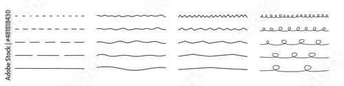 A set of artistic brushes for pen and wavy horizontal lines. A set of hand-drawn markers isolated on a white background. Doodle style. Vector illustration