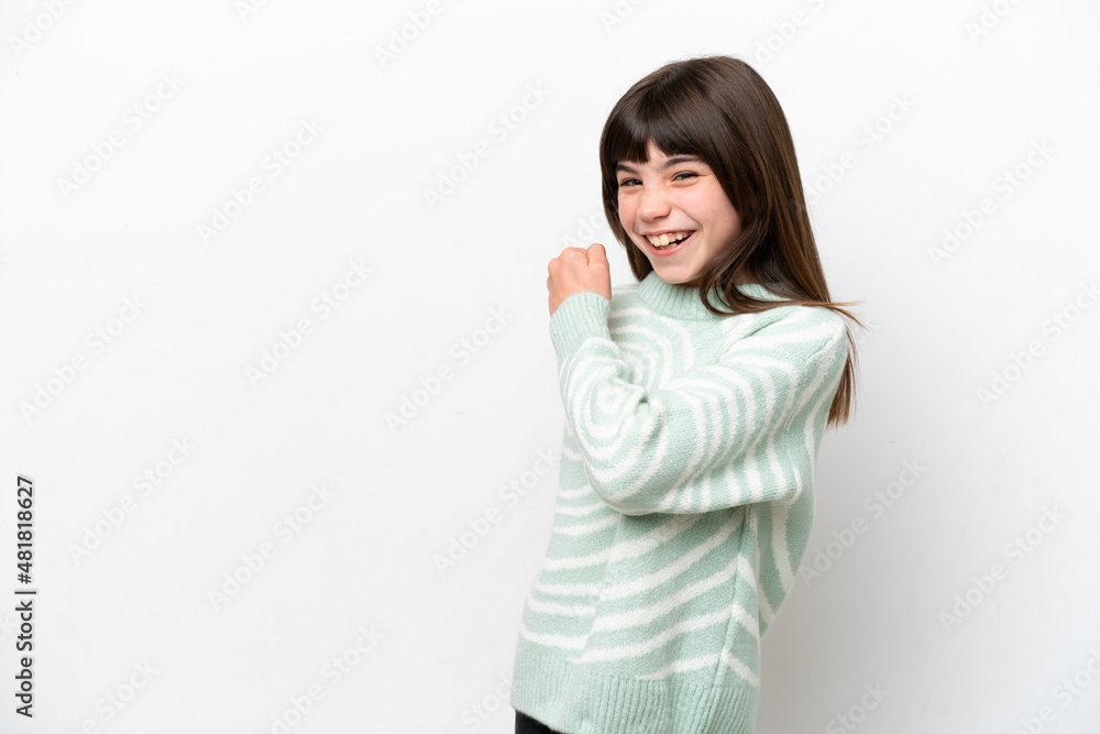 Little caucasian girl isolated on white background celebrating a victory Little caucasian girl isolated on white background celebrating a victory