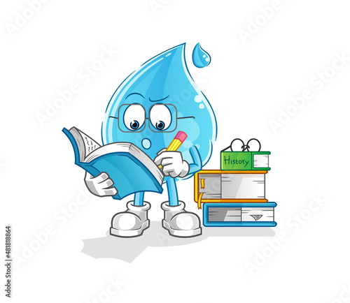 water drop studying mascot. cartoon vector