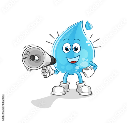 water drop holding hand loudspeakers vector. cartoon character