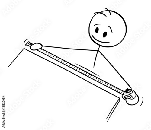 Person Measuring with Tape Measure, Vector Cartoon Stick Figure Illustration