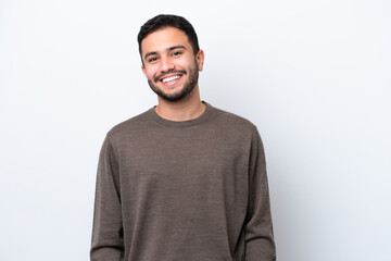 Young Brazilian man isolated on white background laughing