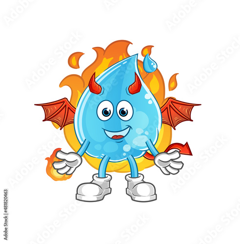 water drop demon with wings character. cartoon mascot vector