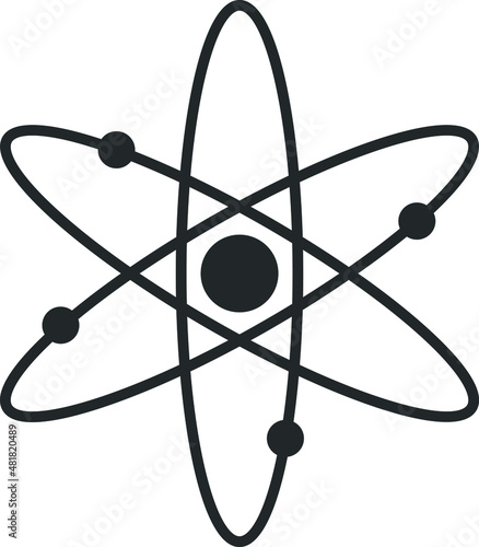 atom symbol on black background, atomic structure icon 