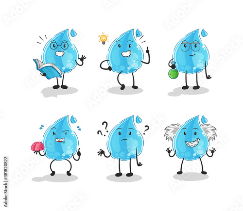 water drop thinking group character. cartoon mascot vector